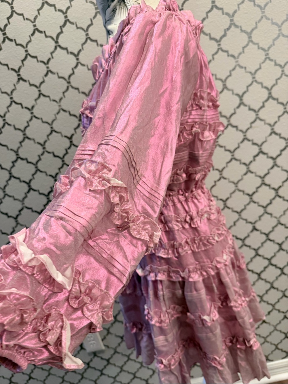 NWT Cynthia Rowley 100% Silk Metallic Blush Ruffle Dress Size Small - Picture 5 of 15